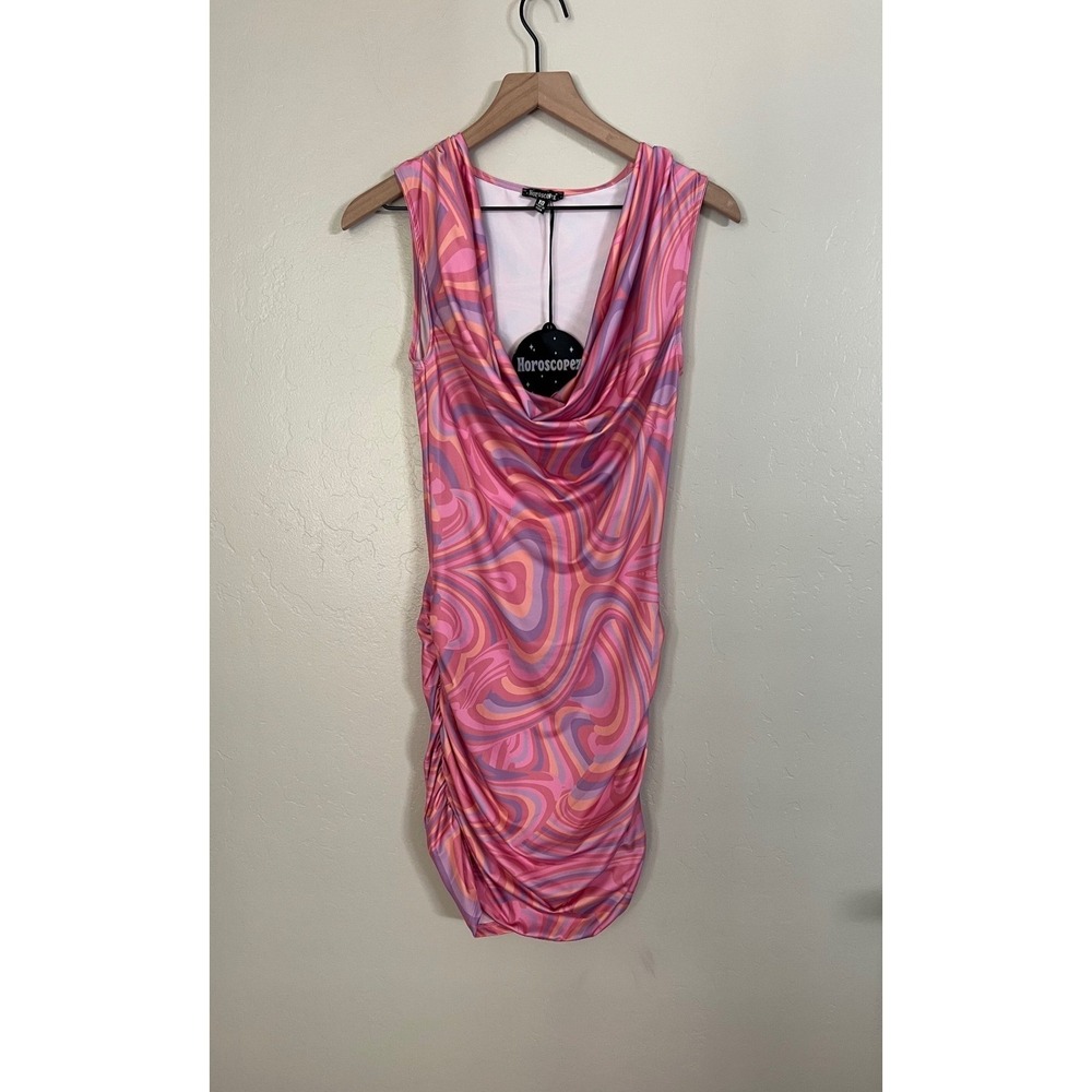 NWT Dollskill Horoscopez Celebrate Yourself Mini Dress Cowl Neck Rouched Y2K‎